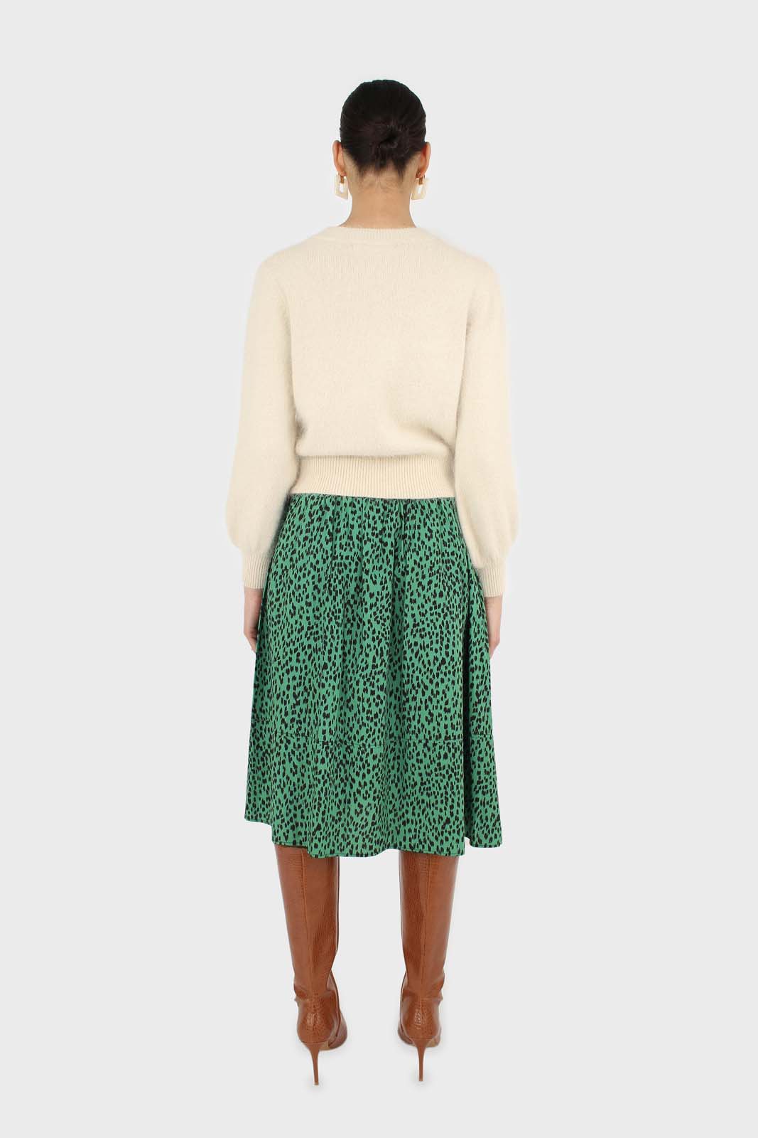 Green animal print flare midi skirt_5