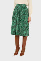 Green animal print flare midi skirt_1