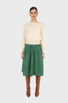 Green animal print flare midi skirt_2
