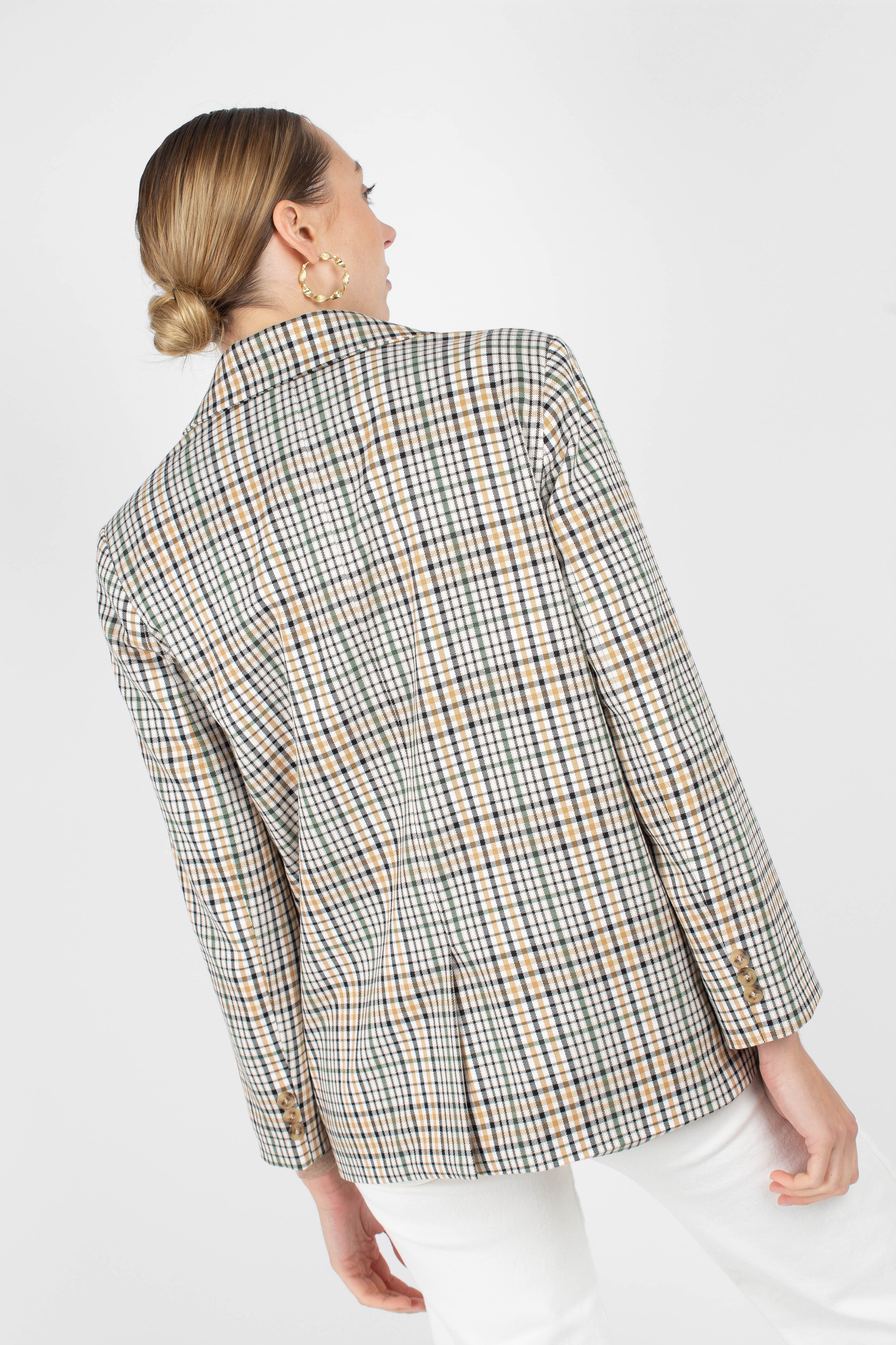 Green mustard and beige check blazer_5