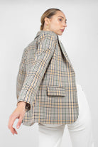 Green mustard and beige check blazer_6