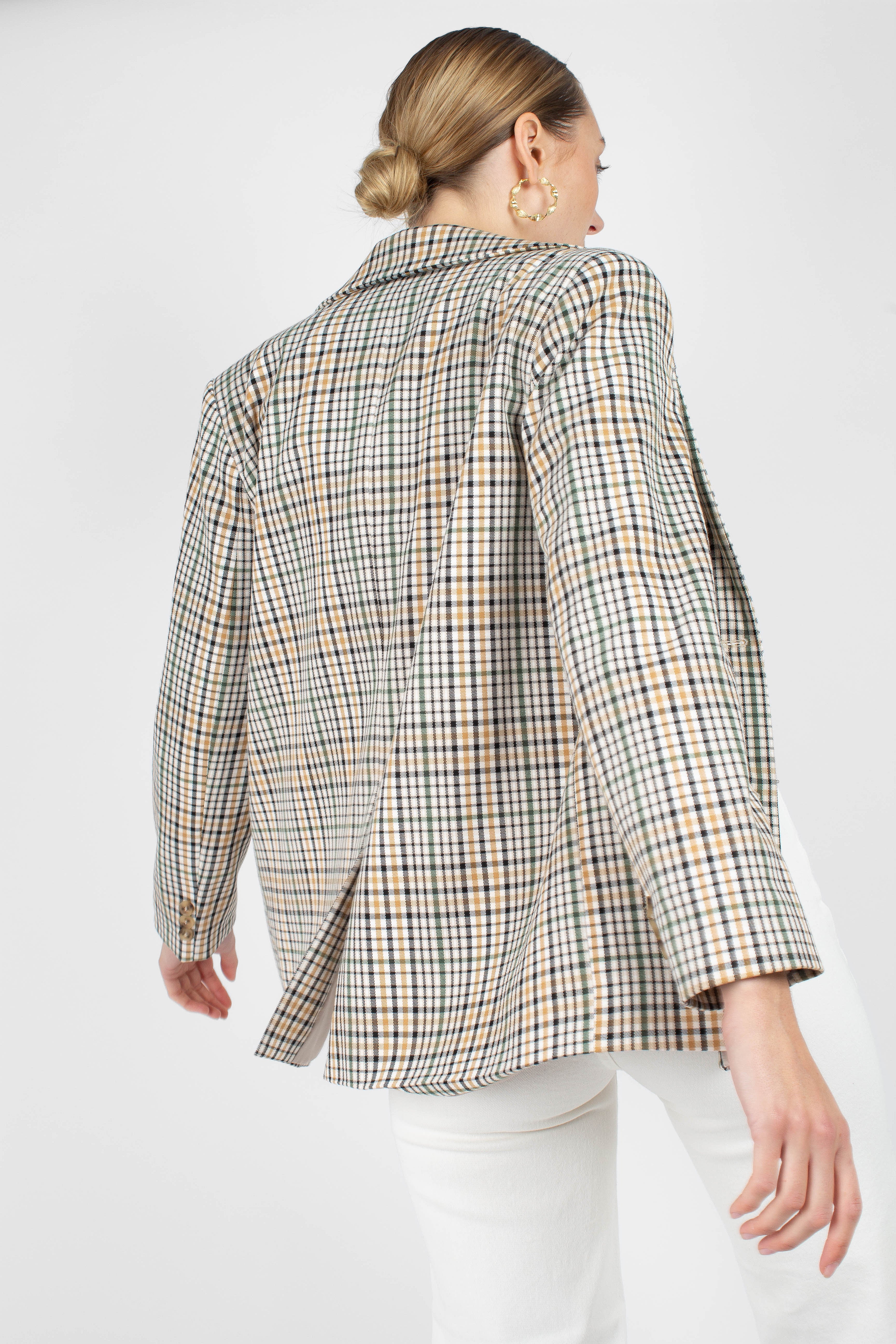 Green mustard and beige check blazer_7