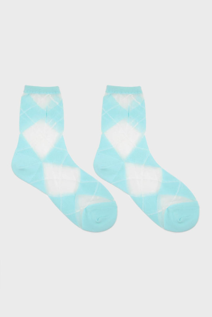Turquoise and white argyle cotton socks_4