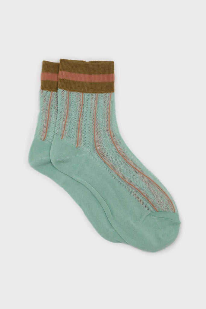 Mint green and khaki stripe hem socks_1
