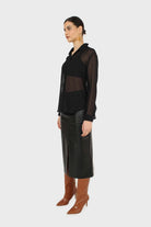 Black sheer silky shirt blouse_3