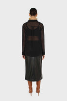 Black sheer silky shirt blouse_4
