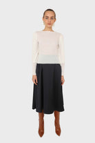 Navy silky flare front pocket midi skirt_2