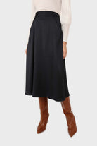 Navy silky flare front pocket midi skirt_1