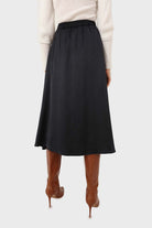 Navy silky flare front pocket midi skirt_5