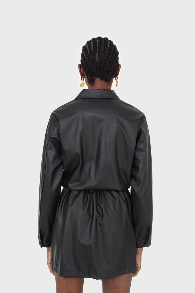 Black vegan leather skirt boiler suit_5