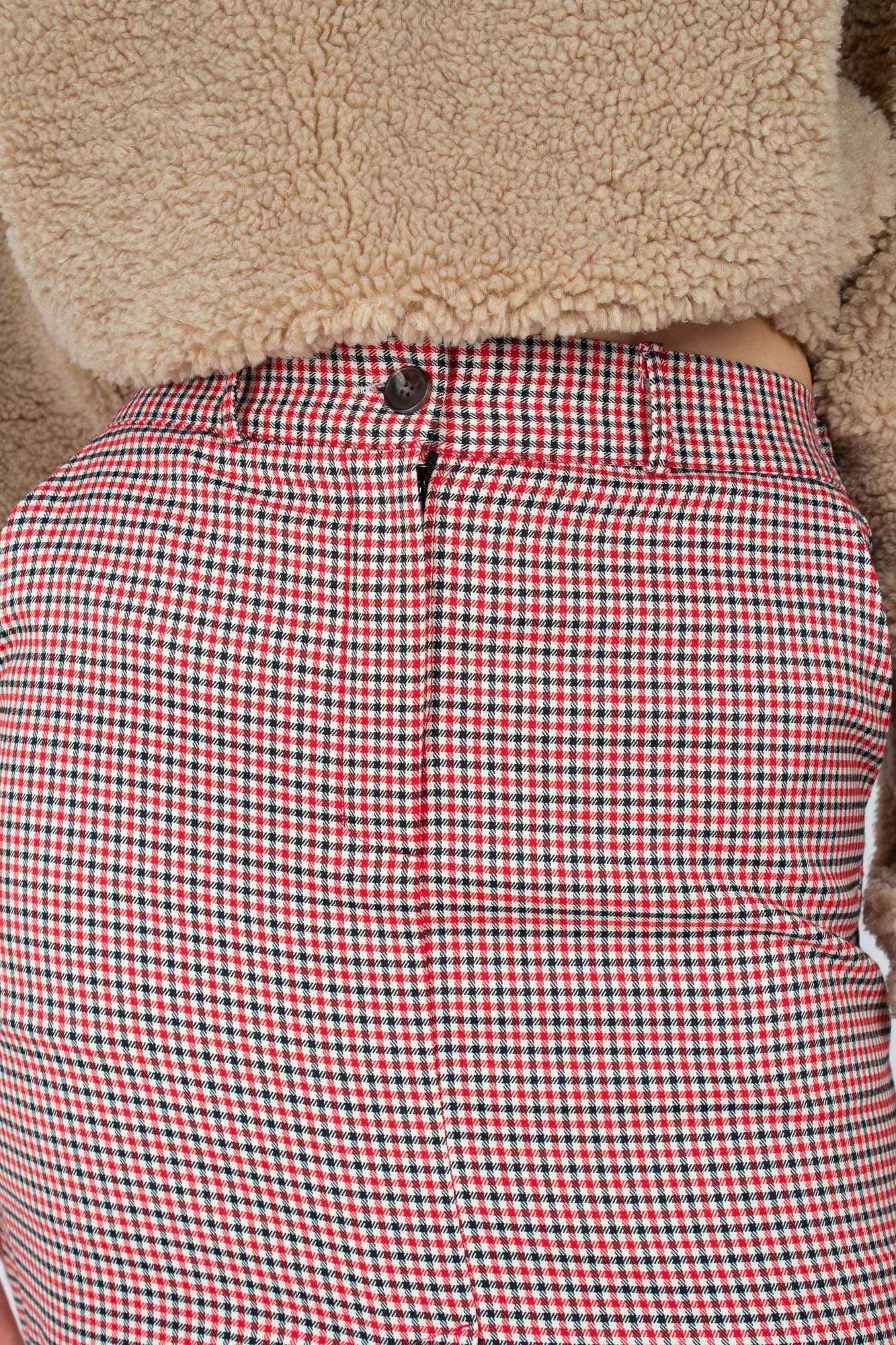 Red and beige check front split midi skirt_4