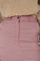 Red and beige check front split midi skirt_4