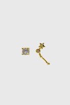 Gold birthstone zodiac earrings / Apr - Diamond_3