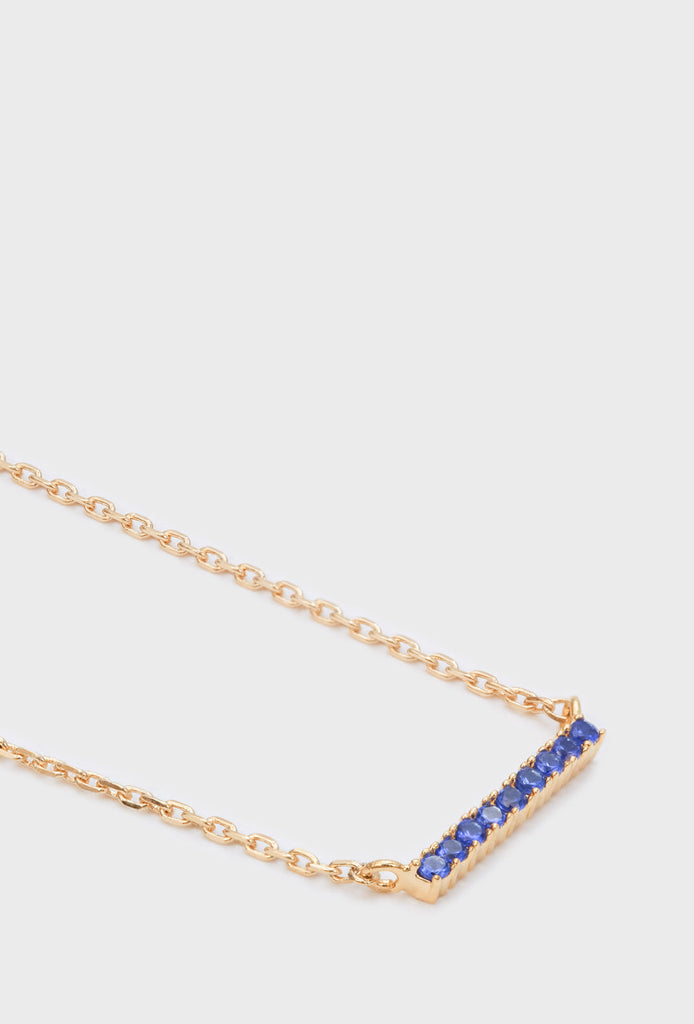 Gold charm necklace - Blue diamante bar_1