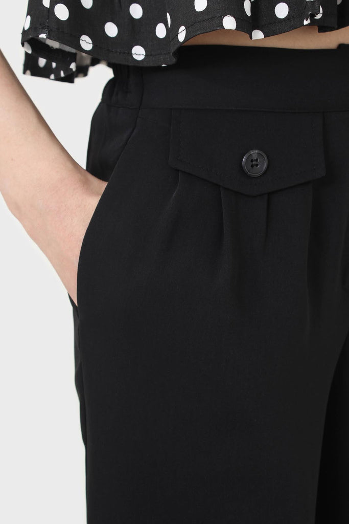 Black flap pocket wide leg smart trousers_4