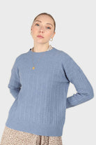 Blue patterned brush crew neck jumper_1