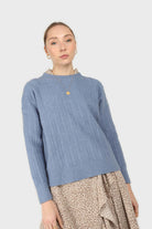 Blue patterned brush crew neck jumper_6