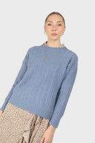 Blue patterned brush crew neck jumper_7
