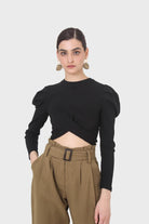 Black twist front long sleeved top_1