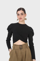 Black twist front long sleeved top_4