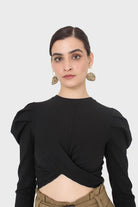 Black twist front long sleeved top_5
