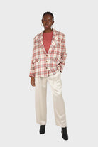 Bright pink grey and white checked blazer_2