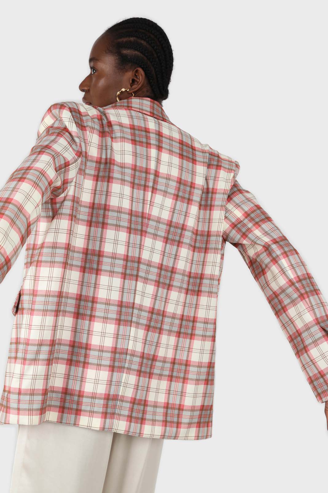 Bright pink grey and white checked blazer_5