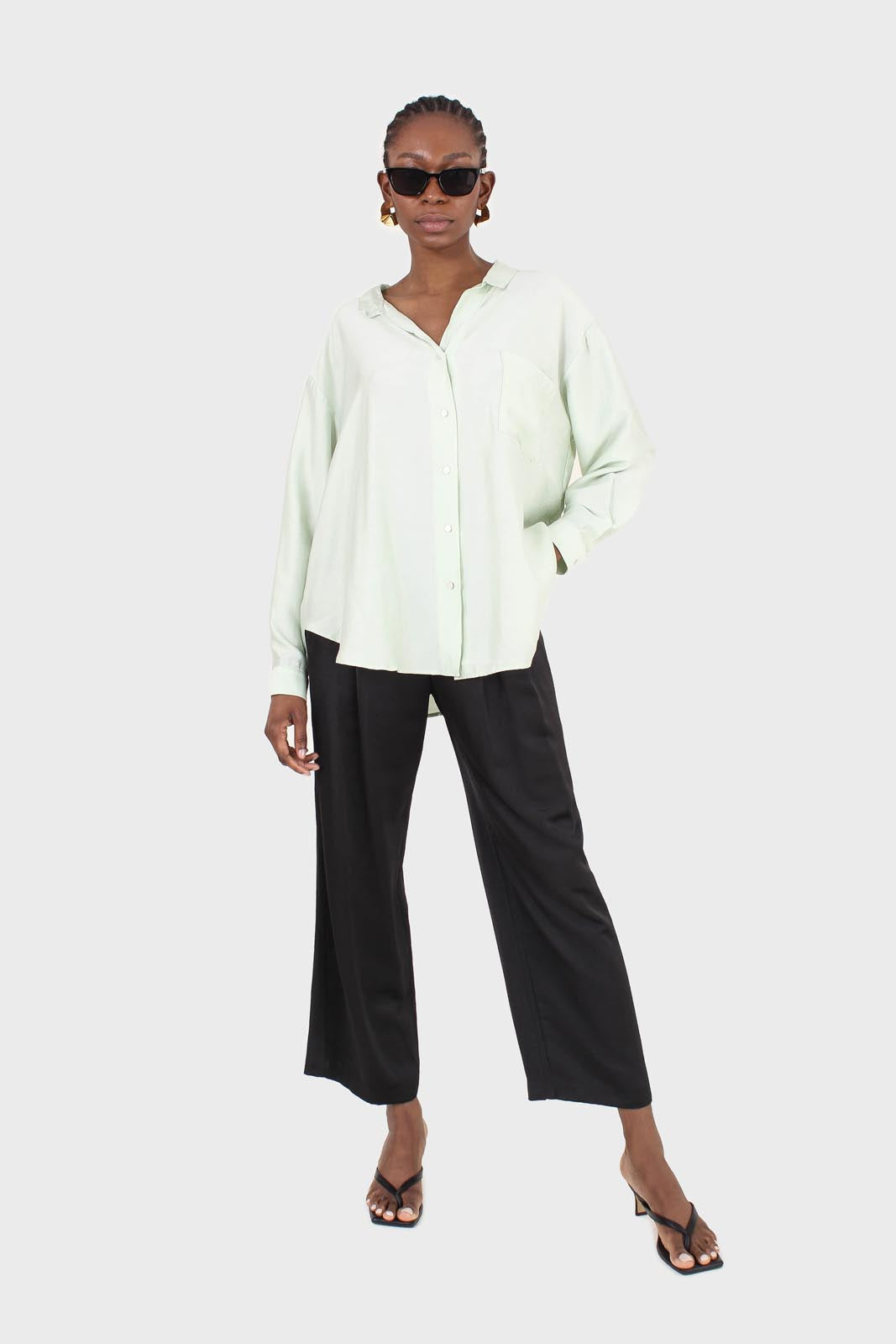 Mint green semi sheer pocket shirt_3