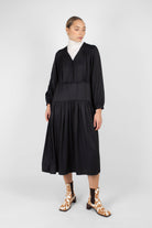 Black drawstring waist satin maxi dress_1
