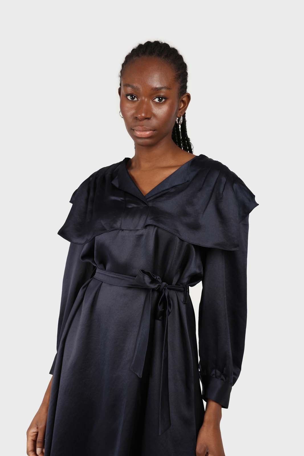 Navy silky wide collar maxi dress_4