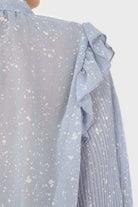 Light blue splatter print ruffled micropleat blouse_8