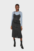 Washed black denim button front maxi dress_1