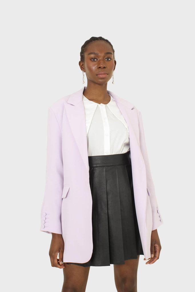 Lilac multi-button oversized belted blazer_7