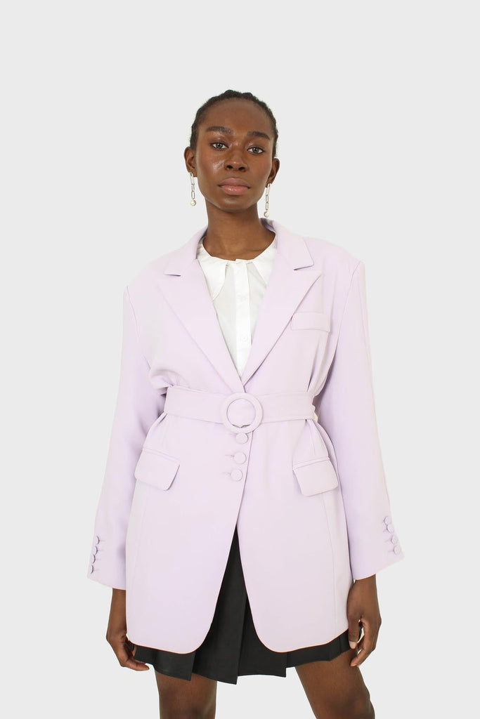 Lilac multi-button oversized belted blazer_9