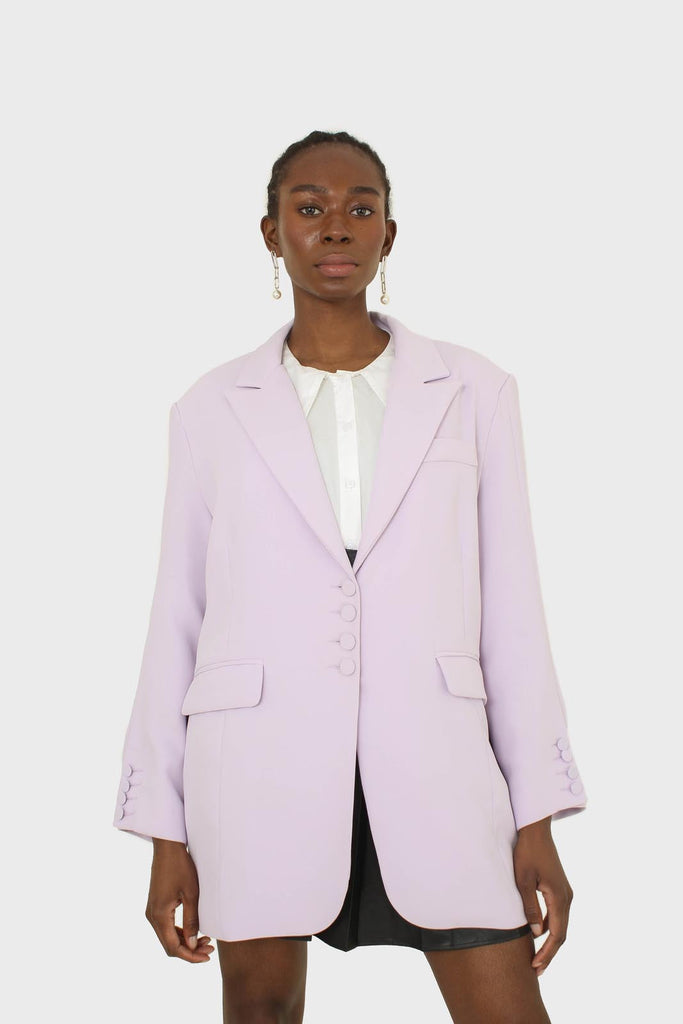 Lilac multi-button oversized belted blazer_10