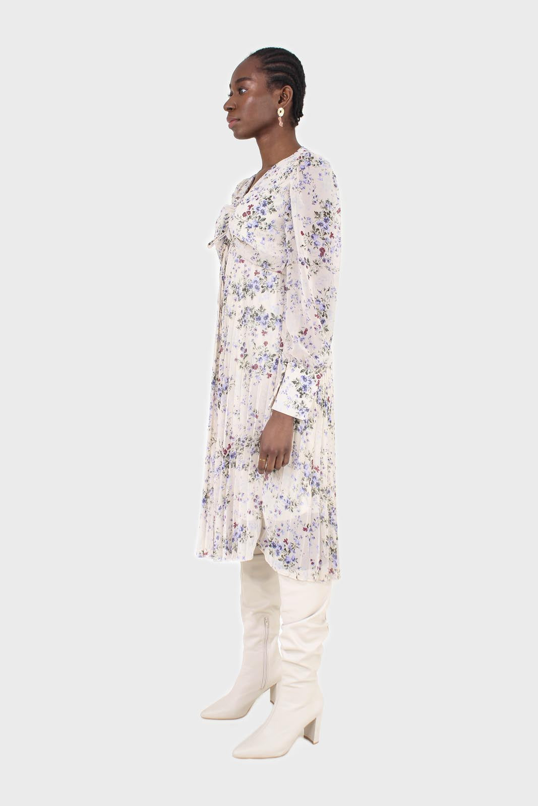 Beige and lilac floral print pull front pleat skirt maxi dress_2