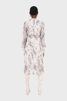 Beige and lilac floral print pull front pleat skirt maxi dress_3