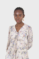 Beige and lilac floral print pull front pleat skirt maxi dress_6