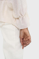 Beige sheer frill cuff tiered blouse_8