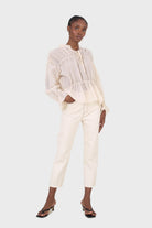 Beige sheer frill cuff tiered blouse_3