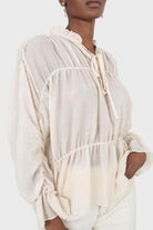 Beige sheer frill cuff tiered blouse_9