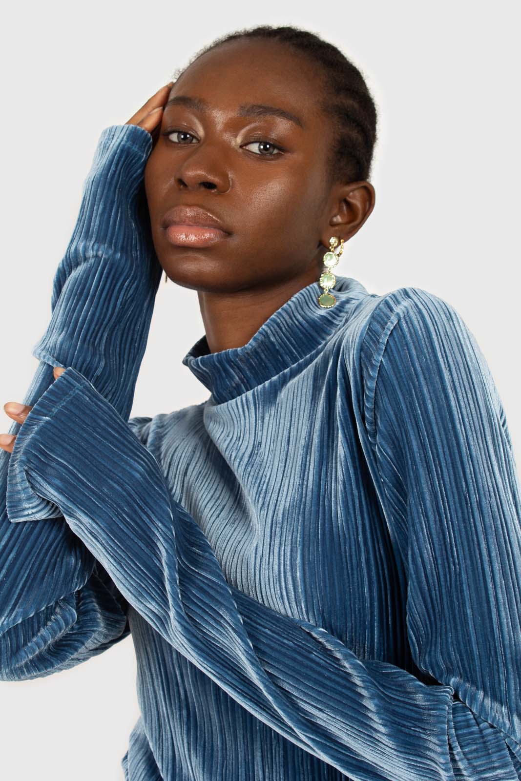 Mid blue micro ribbed silky top_3