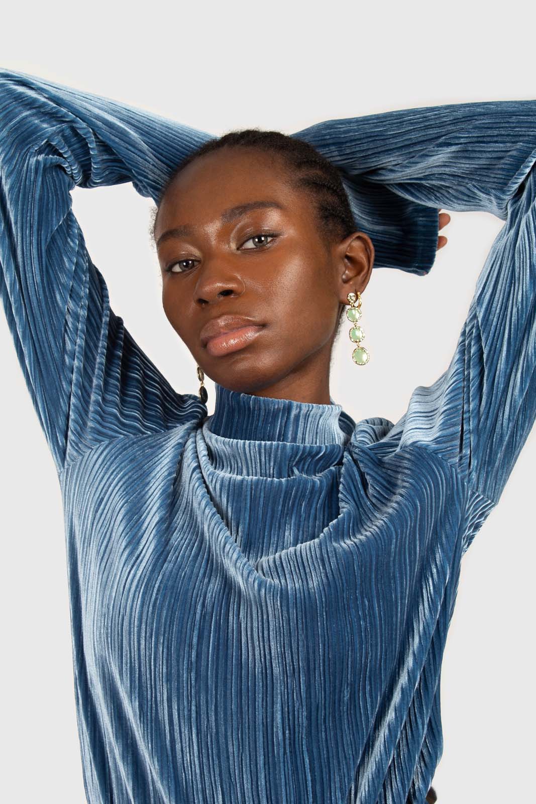 Mid blue micro ribbed silky top_2