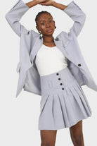 Powder blue pleated mini skirt set_8