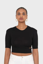 Black side slit padded shoulder tee_4