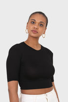 Black side slit padded shoulder tee_5