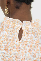 Ivory and bright orange floral print ruched tank_5