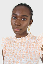 Ivory and bright orange floral print ruched tank_3