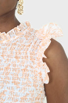 Ivory and bright orange floral print ruched tank_4