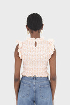 Ivory and bright orange floral print ruched tank_2